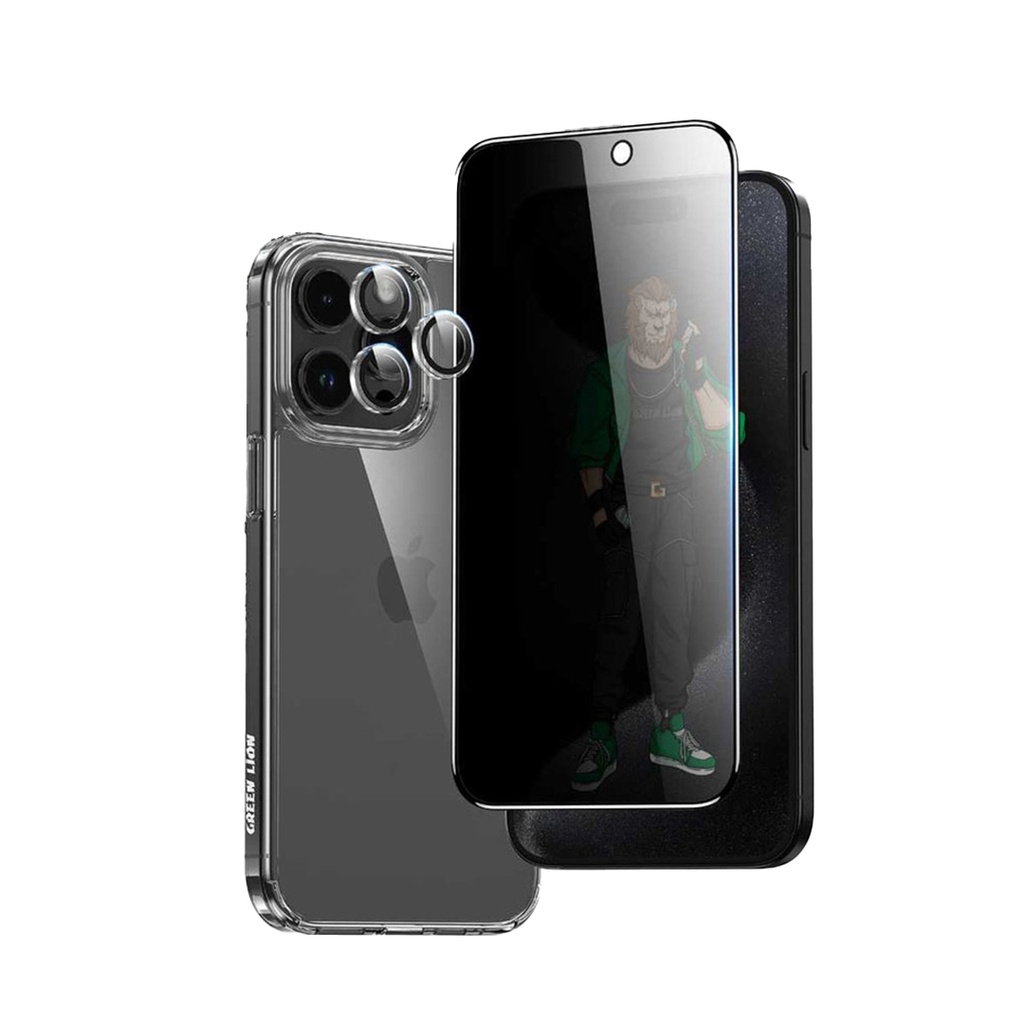 Green Lion 4 in 1 Defender Pack Privacy for iPhone 15 Pro / Pro Max - Transparent
