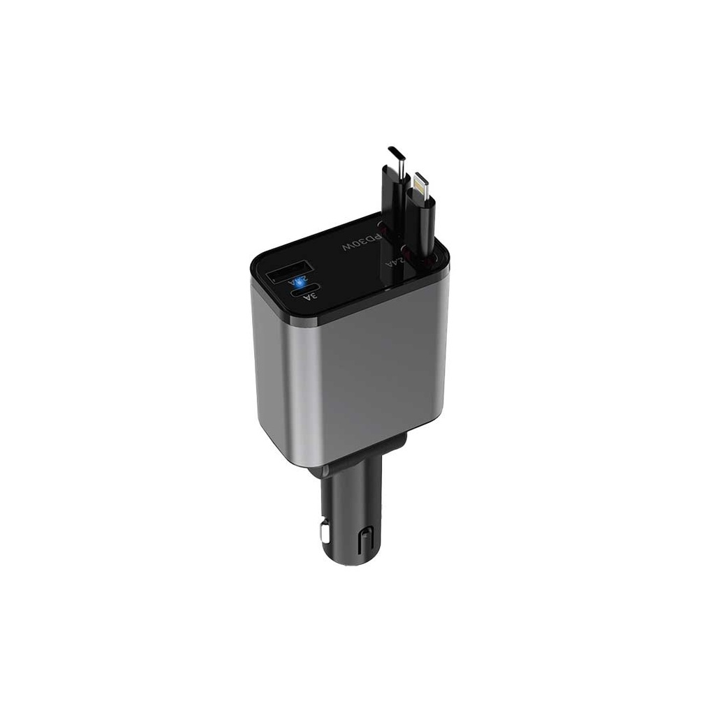 Green Lion Retractable 50W Car Charger- Black