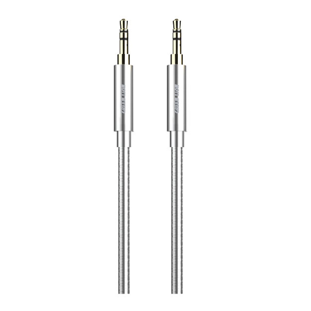 Green Lion Non-MFi AUX 3.5mm to AUX 3.5mm Stainless Steel Plating Cable 90cm- Silver