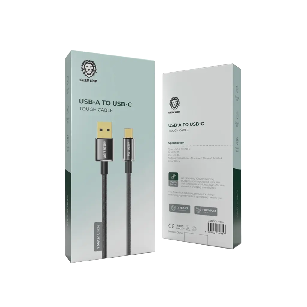 Green Lion USB-A To USB-C Tough Cable 1M - Black