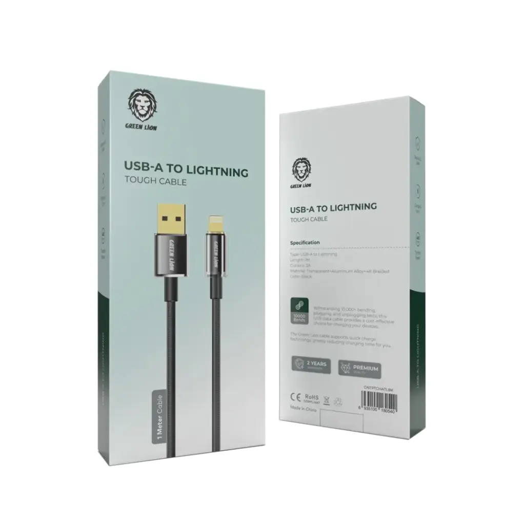 Green Lion USB-A To Lightning Tough Cable 1m - Black