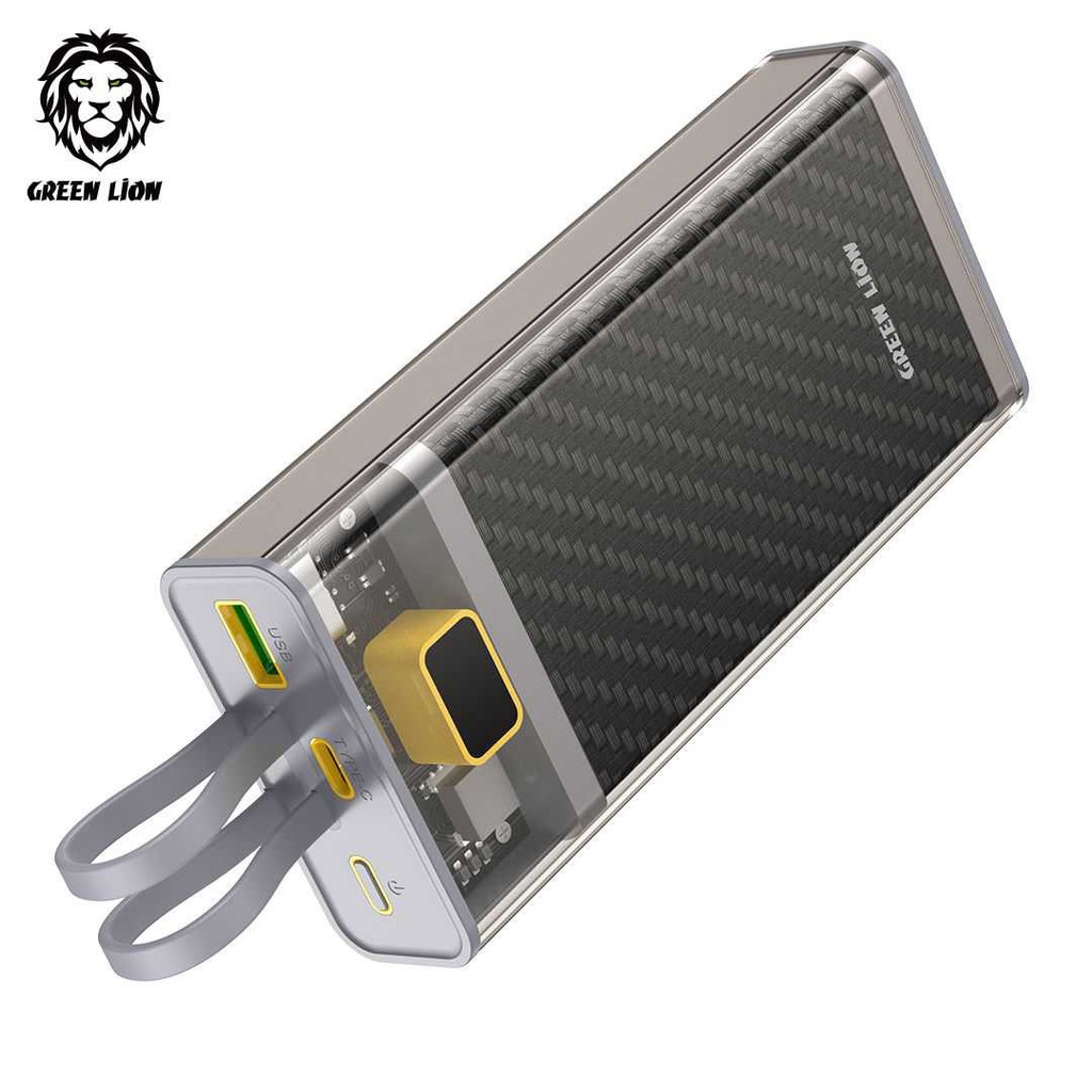 Green Lion Transparent 2 Power Bank with Integrated Cables 20000mAh PD 20W - Gray