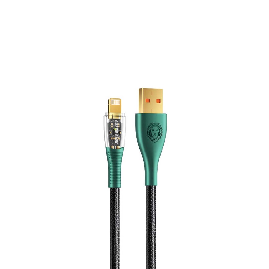 Green Lion Braided USB-A to Lightning Transparent Cable 1M - Black