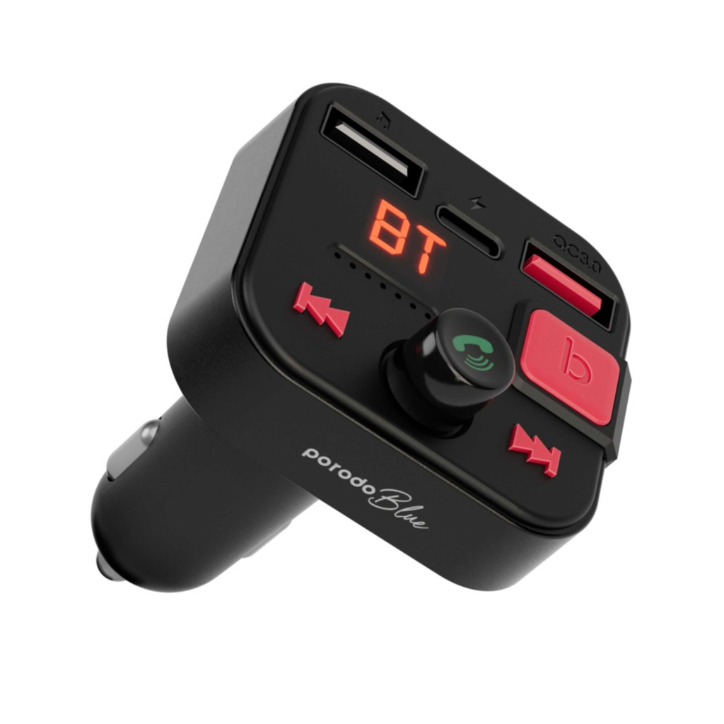 Porodo Blue Wireless FM Transmitter with Dual QC3.0 & Type-C Port