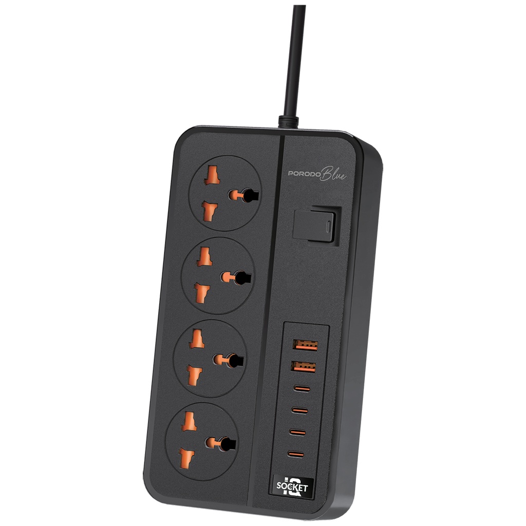 Porodo Blue 4 AC Power Strip - Black