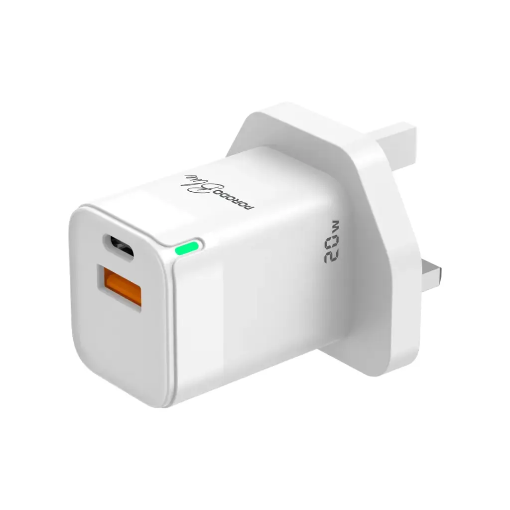 Porodo Blue Ultra-Quick Charger USB-A to USB-C - White