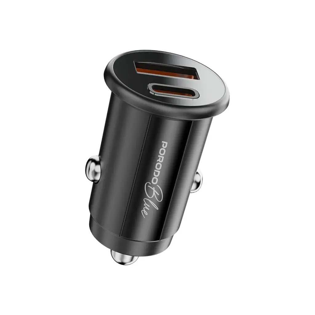 Porodo Blue Dual Port 30W Car Charger with C-L Cable - Black