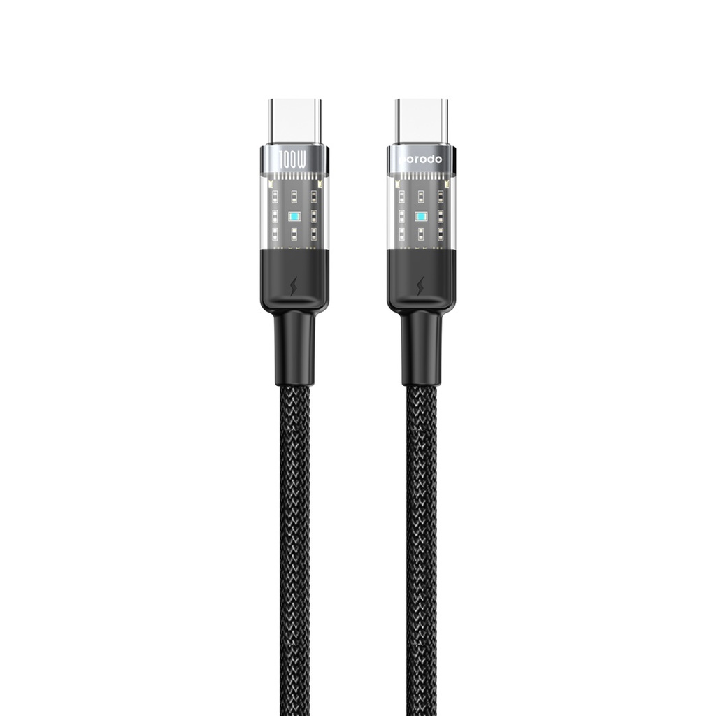 Porodo Braided 100W PD C to C Fast Charging Cable with Transparent Head 1.2M