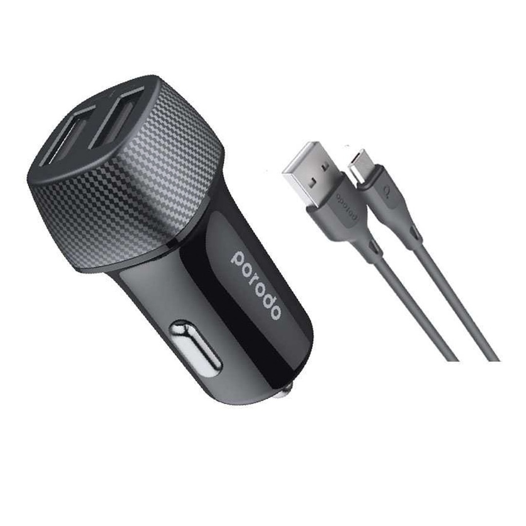 Porodo Ultimate Car Charger Dual Port with Micro USB Cable