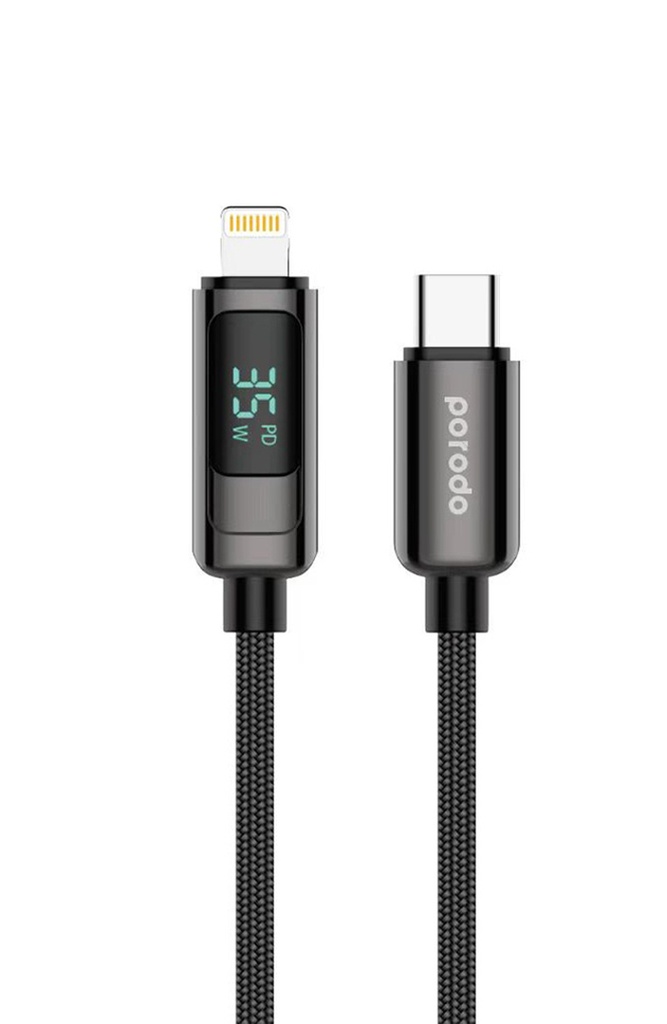 Porodo 35W Braided C to Lightning cable Watts display - Black