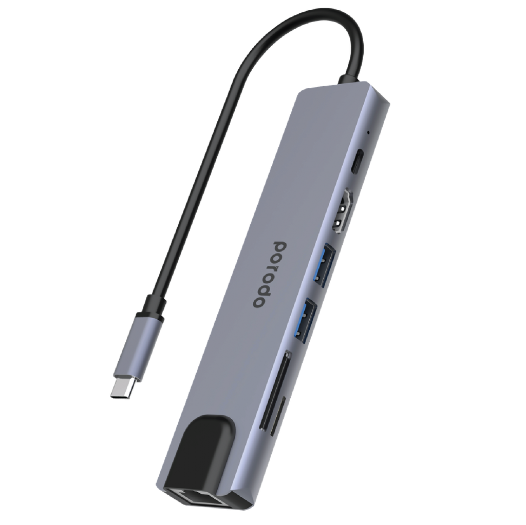 Porodo 7in1 Aluminum USB-C Hub 4K HDMI 100W Power Deliver