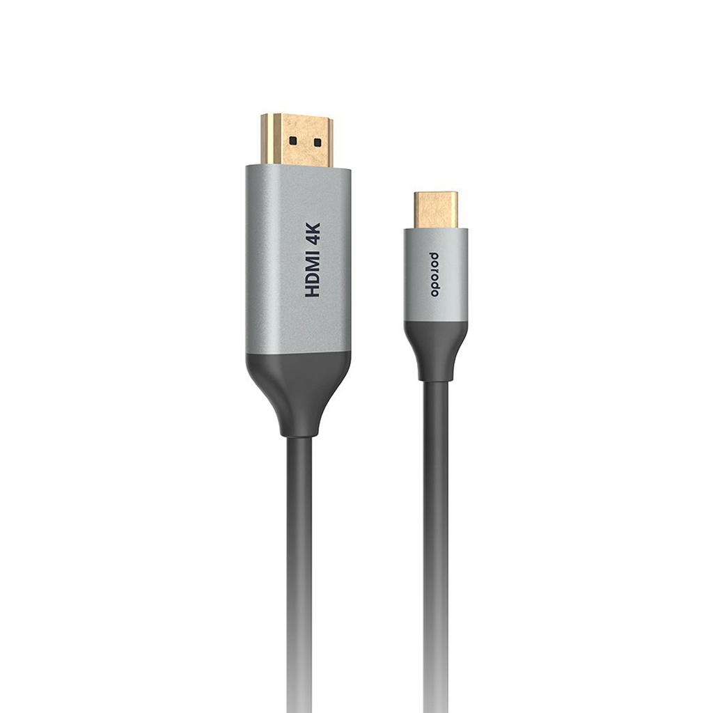 Porodo Type-C to 4K HDMI Cable 2m with Premium Aluminum Finish - Gray
