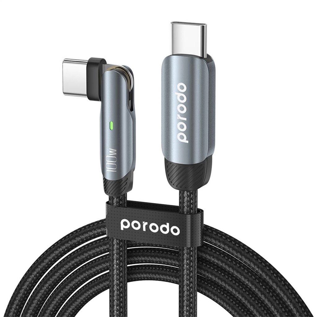 Porodo Braided 100W PD C to C Cable With Rotatable Head 1M - Grey