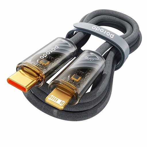 Porodo Braided 27W PD C to Lightning Cable With Transparent Head 1M - Grey