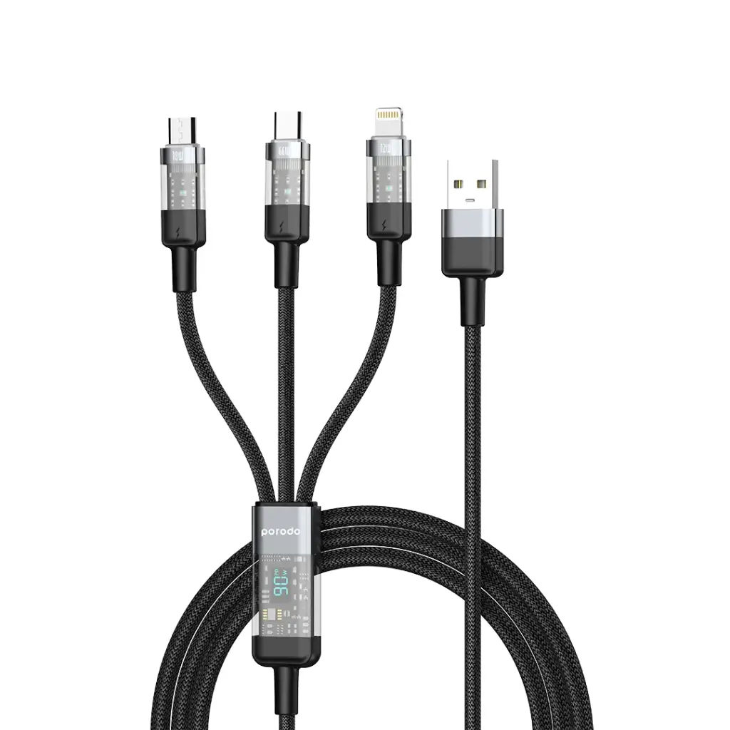 Porodo Transparent USB-A Input Fast Charging Cable - Black