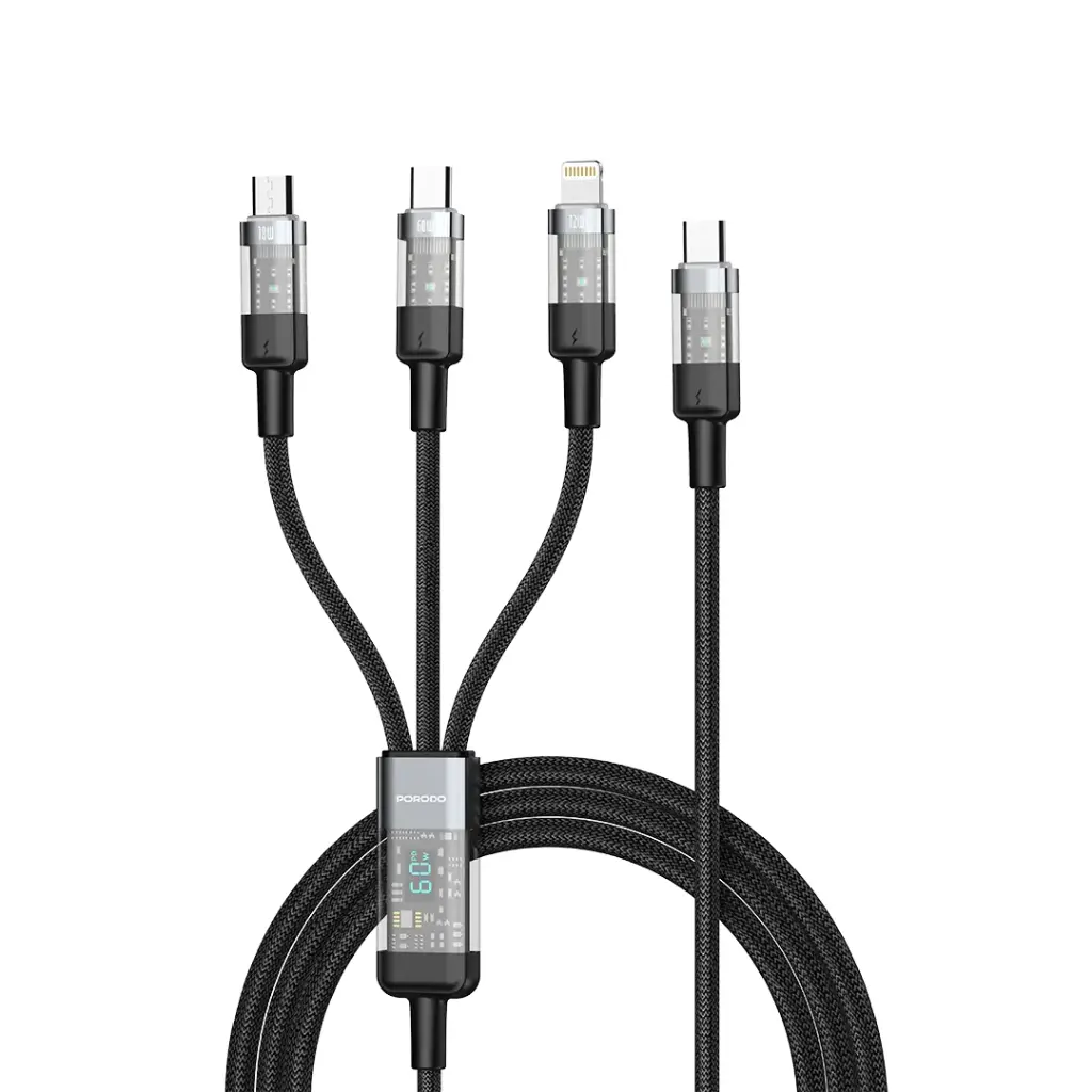 Porodo Transparent Type-C Input Fast Charging Cable - Black