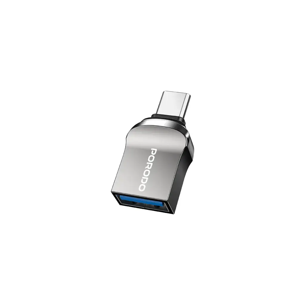Porodo USB-C OTG Adapter - Zinc Alloy - Black