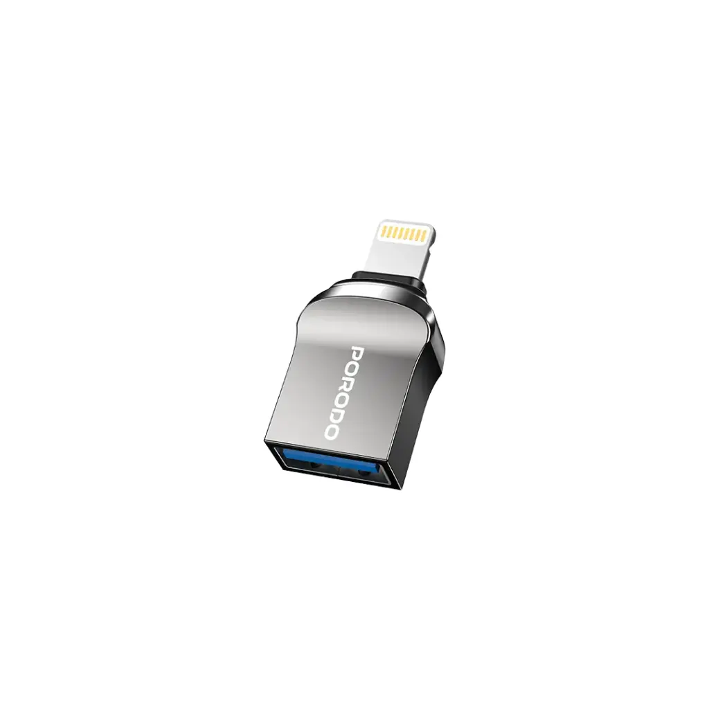 Porodo Lightning OTG Adapter - Zinc Alloy - Black