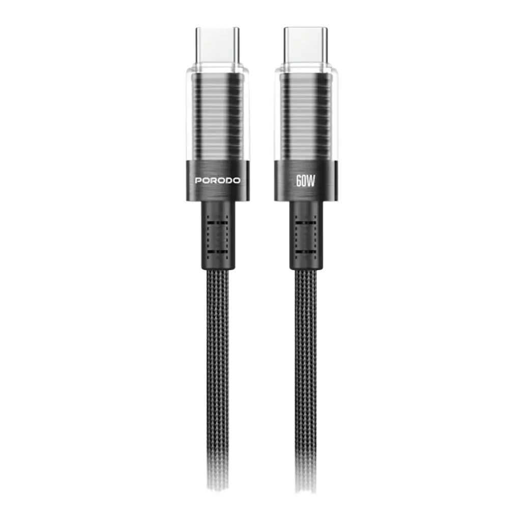 Porodo Transparent Shell USB-C To USB-C Cable - Black