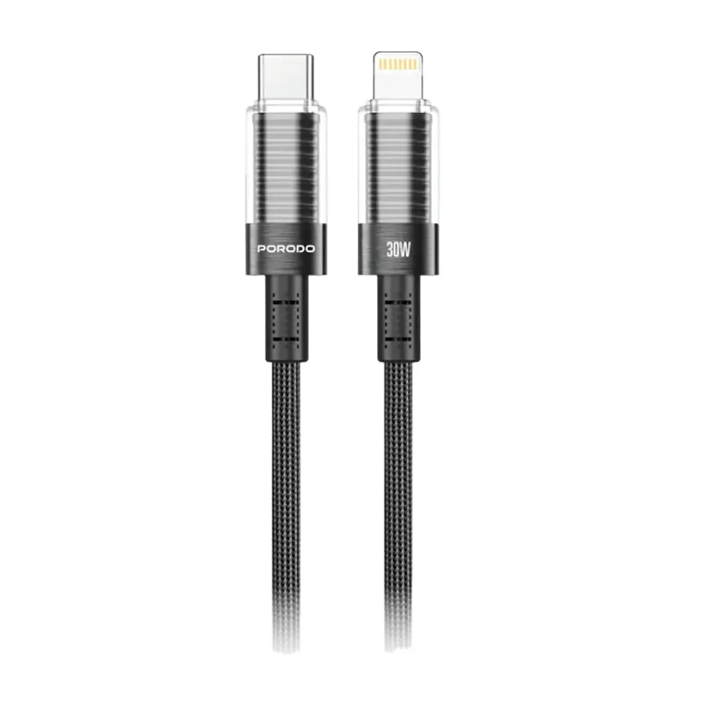 Porodo Transparent Shell USB-C To Lightning Cable - Black