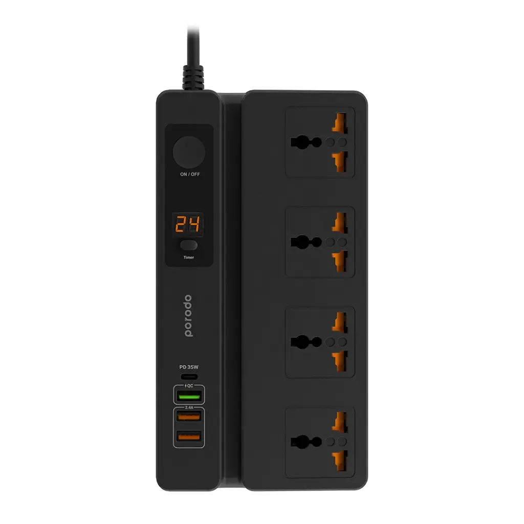 Porodo Multi-Function Socket with Phone Stand and Digital Timer