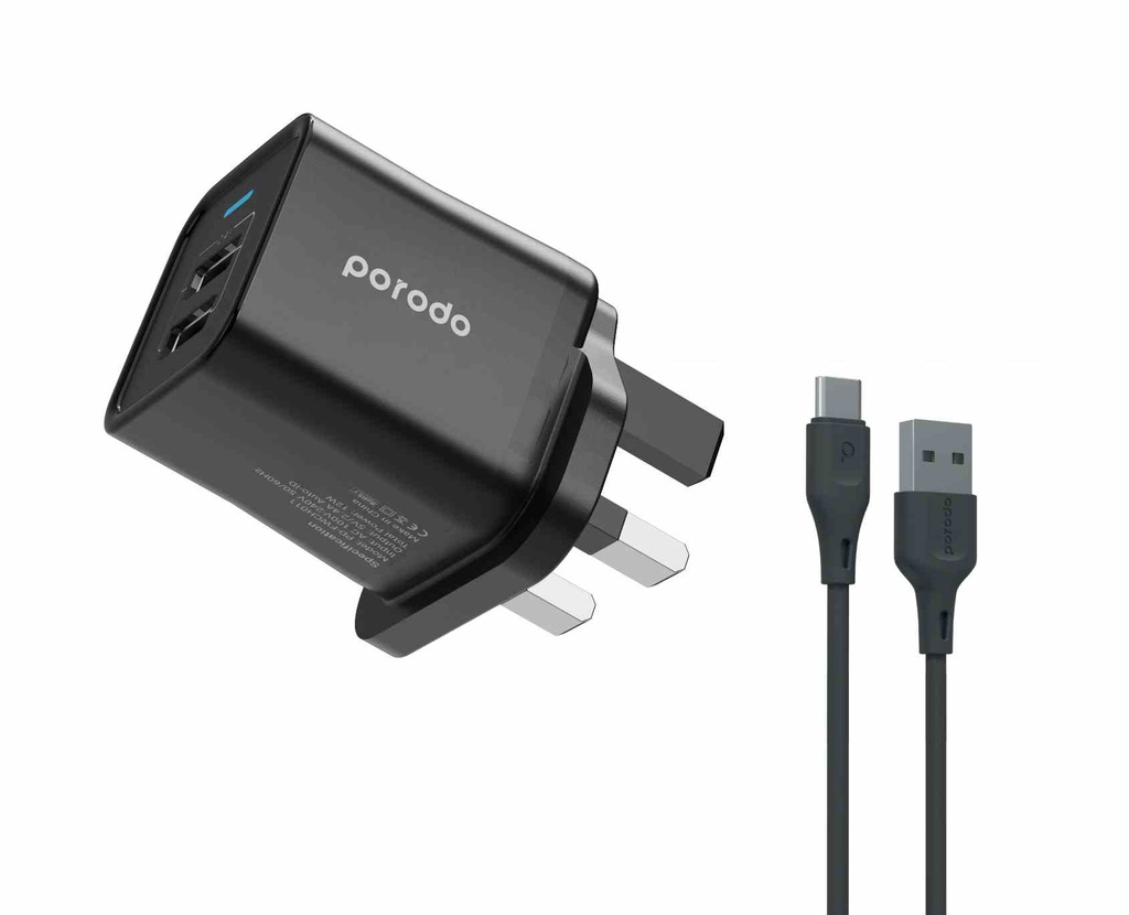Porodo Dual Port Wall Charger with 1.2m Type-C Cable