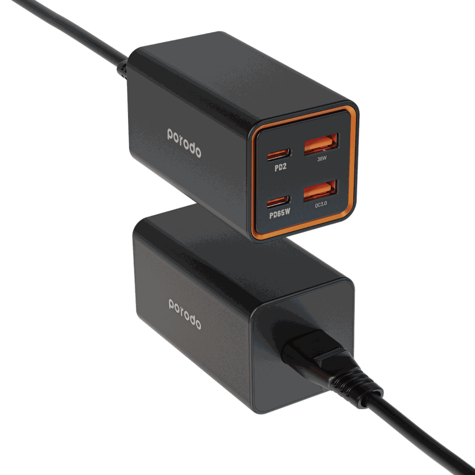 Porodo 4 Ports GaN Desktop Charger PD 65W - Black