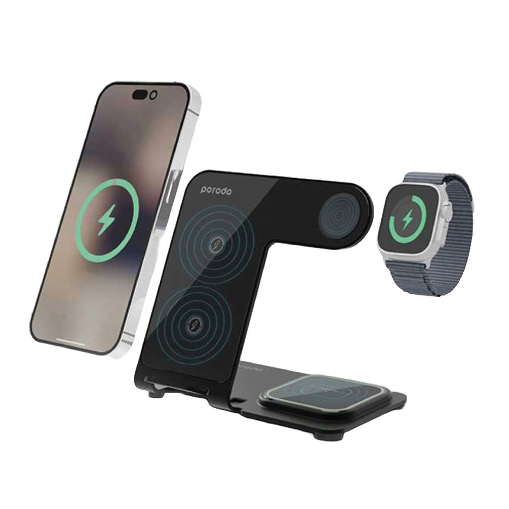 Porodo 3 in 1 Dual Coil Wireless Charging Dock 15W PD 20W