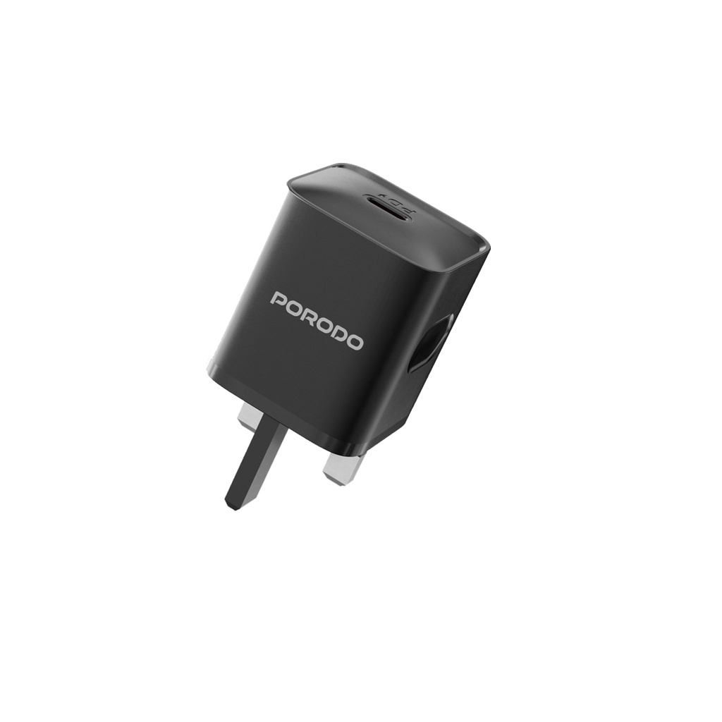 Porodo USB-C Power Delivery Wall Charger with Type-C Cable - Black