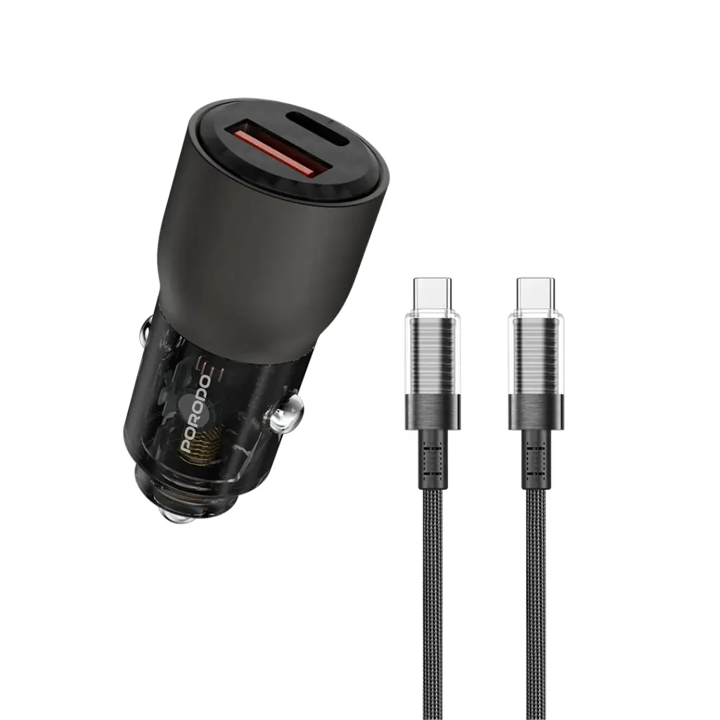 Porodo 95W Car Charger Transparent With 0.9M USB -C Cable