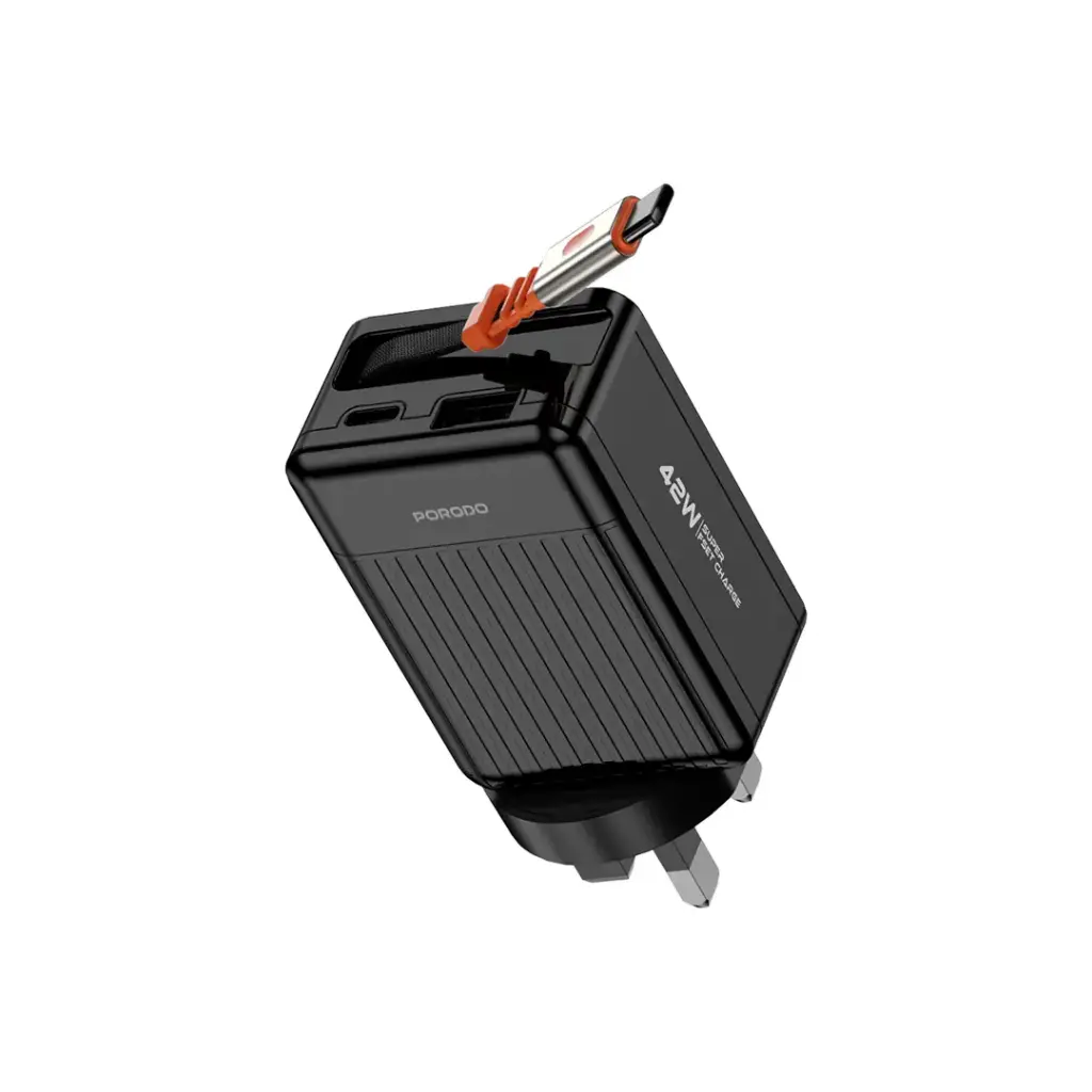Porodo 75cm Retractable Type-C Super Quick GaN Charger
