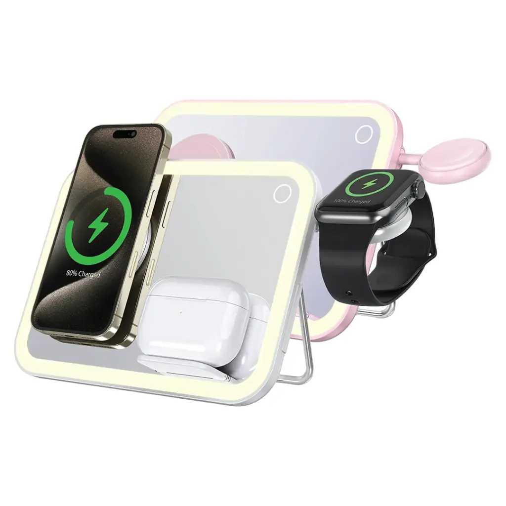 Porodo Multi-Device Wireless Charging Mirror With Lights