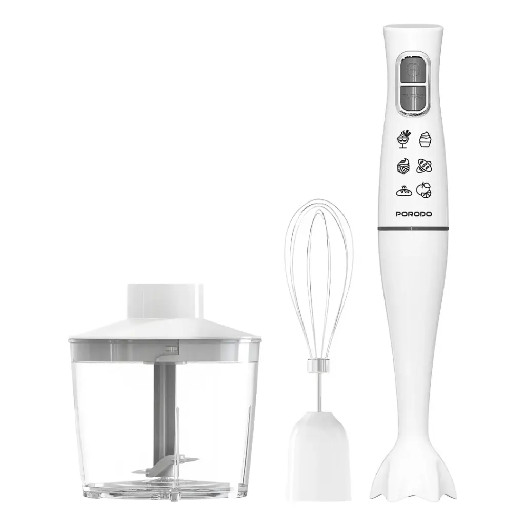 Porodo Lifestyle Powerful Hand Blender Food Chopper & Whisker - White
