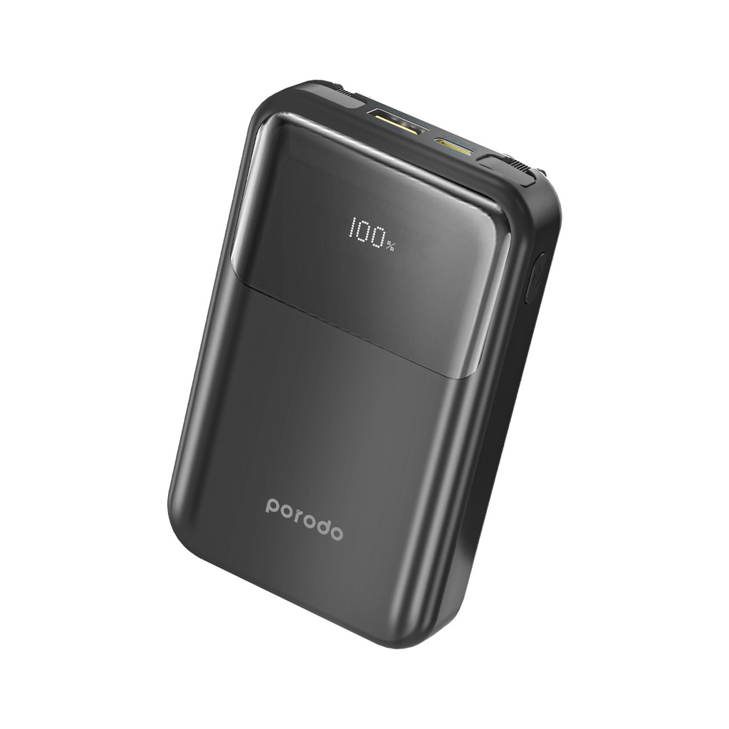Porodo 10000 mAh 18W Powerbank with Type C and Lightning Cable - Black