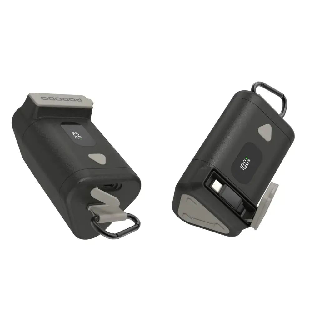 Porodo Power Bank 15000mAh with Type-C Retractable cable- Black