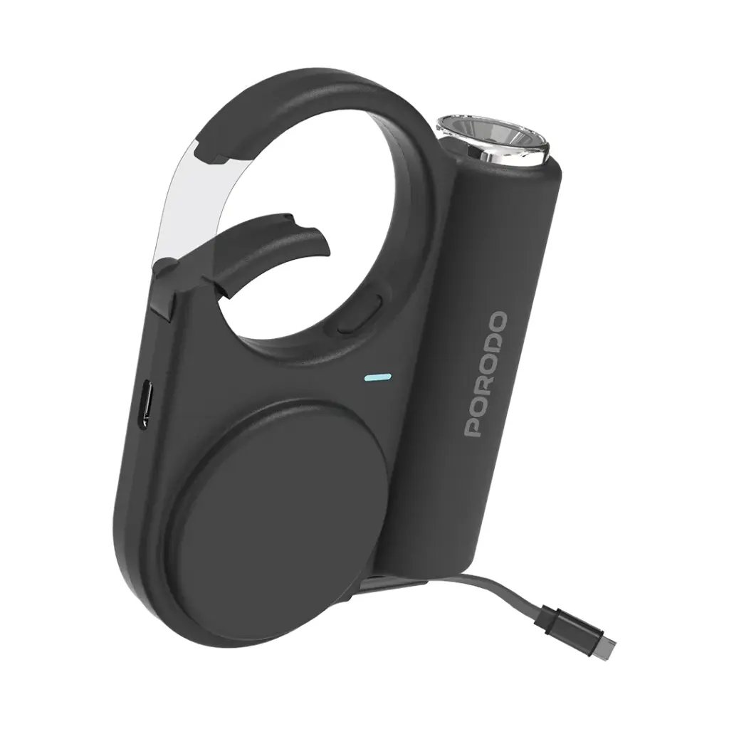 Porodo 5000mAh Outdoor Power Bank 70 cm Retractable Type-C - Black