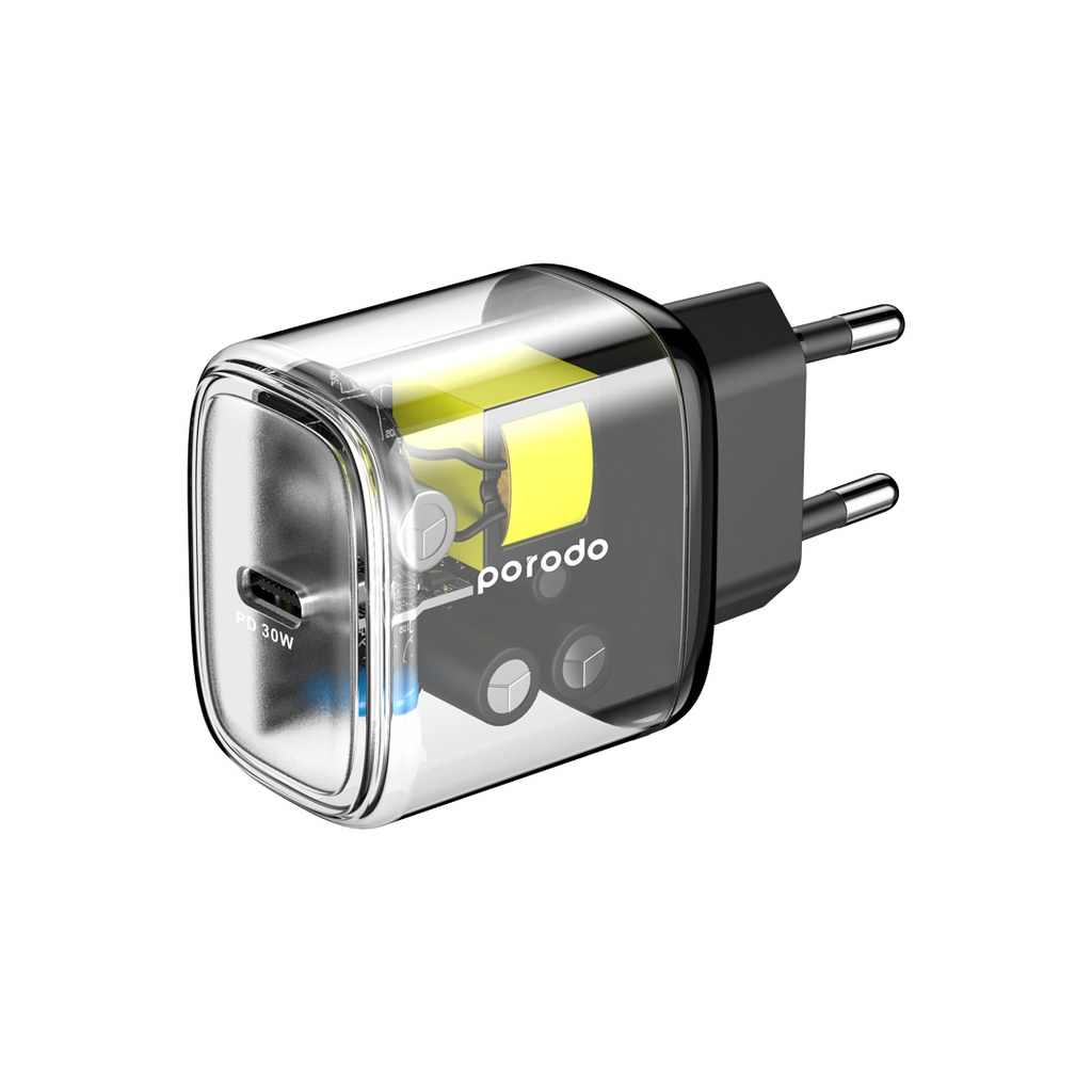 Porodo Transparent Quick Charger PD 30W EU - Black