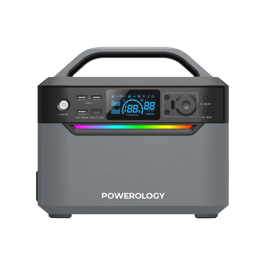 Powerology 120000mAh Portable Power Generator Fast Charging 384Wh 600W - Black