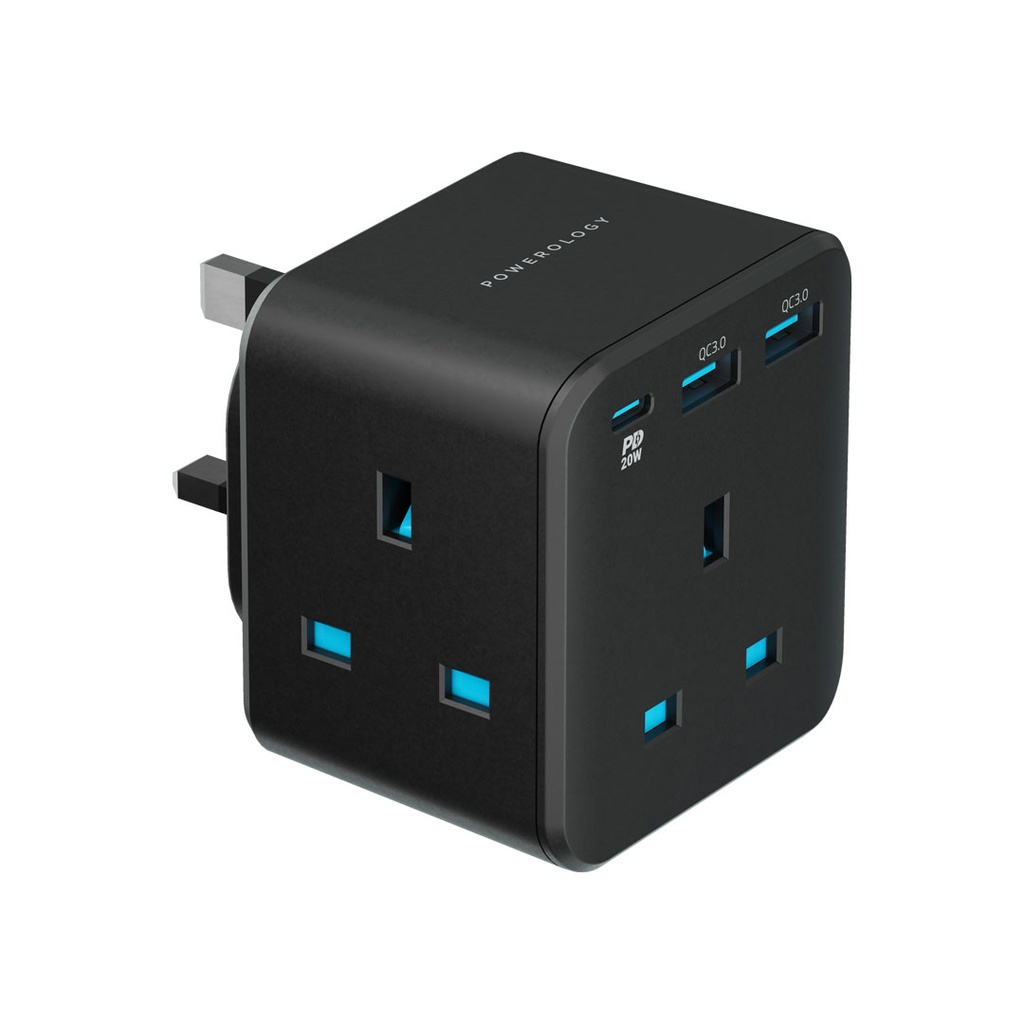 Powerology 3-Outlet Wall Socket with Fast Charging USB