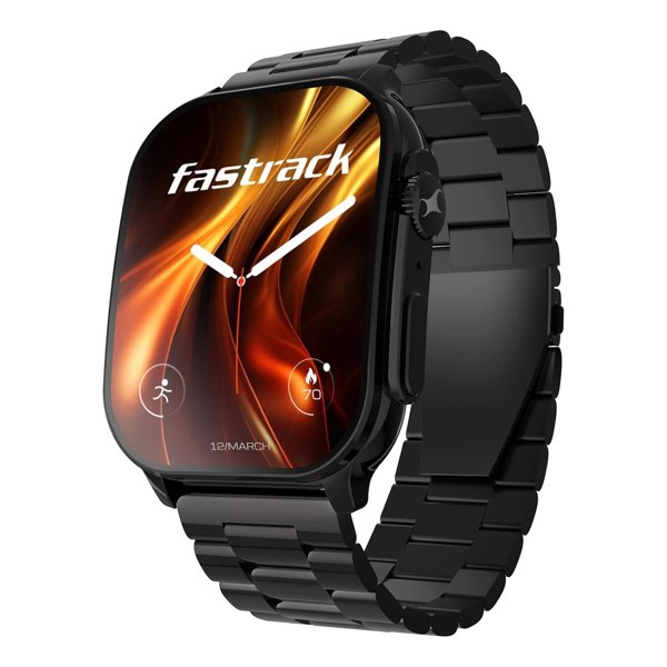 Titan Fastrack Horizon S1 Smartwatch, 1.96 inches AMOLED Display, Black Metal Case with Black Steel Strap, 38166NM01