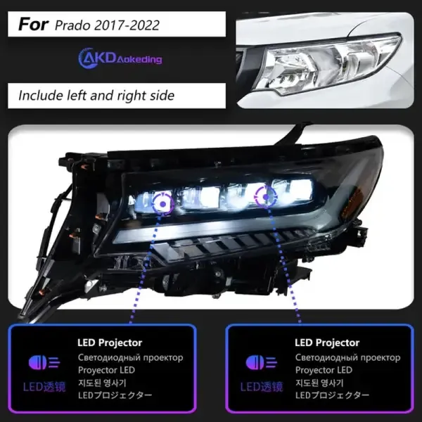 LED Headlight Head Lamp DRL Dynamic Signal Projector Lens Compatible With Toyota Prado 2017-2022