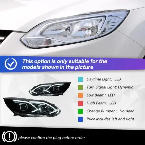 LED Headlight Projector Lens DRL Head Lamp Compatible With Ford Focus 2012-2014 Focus 3
