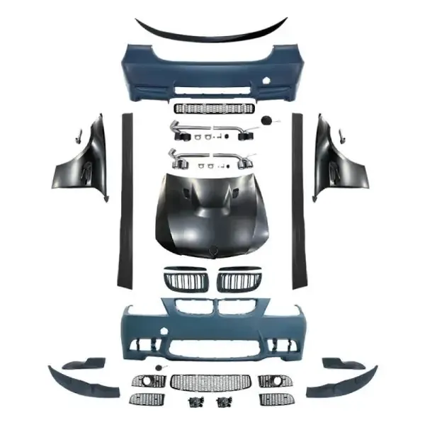 Upgraded Bodykit Facelift To E90 M3 M Sports Body Kit Bumper Fender Hood Exhaust Spoiler Lip Side Skirts CC-5014 Compatible With BMW 3 Series E90 2004-2007 Pre Lci