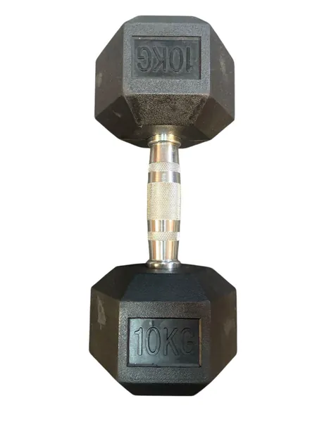 Rubber Hexagon Dumbbells - 10kg (SINGLES)