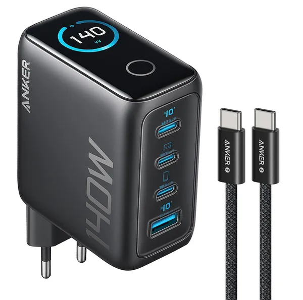 Anker 4 Port 140W GaN Laptop & Smartphone Charger With USB-C Cable - Black