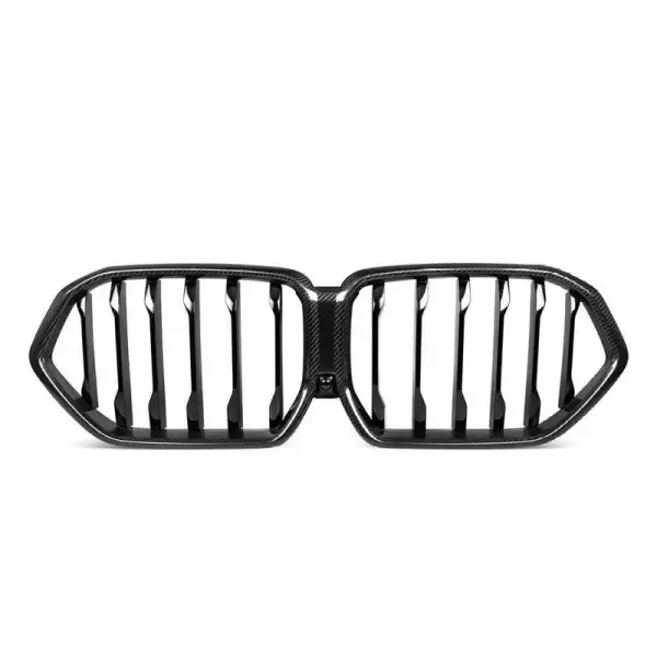 Front Bumper Grill Carbon Fiber Look Single CC-3128 Compatible With Bmw X6 G06 2019-2023