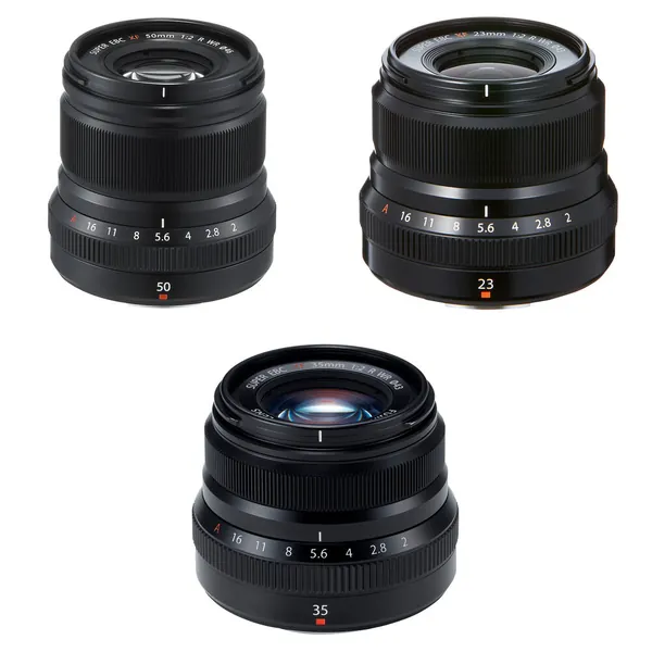 FUJIFILM XF 50mm, 35mm, and 23mm f/2 WR Lenses Kit (Black)