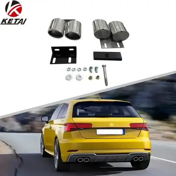 Stainless Steel S3 Style Rear Bumper Tail Pipe Downpipe Compatible With AUDI A3 2013-2020