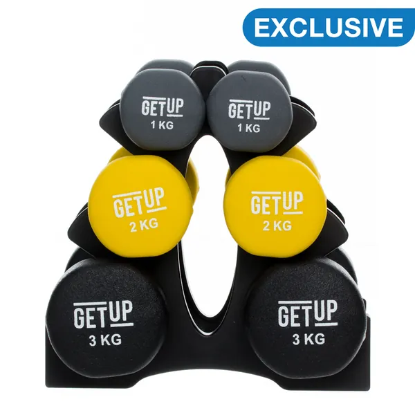 GetUp 12kg Neoprene Dumbbell Set & Stand