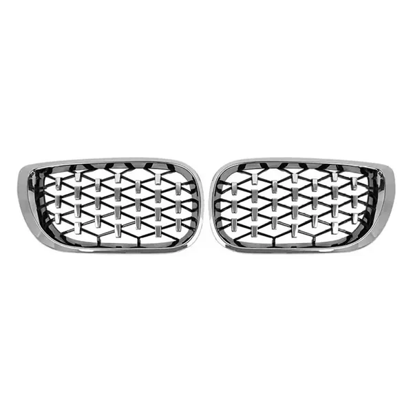 Upgrade Front Bumper Show Grill Diamond Chrome 4 Door CC-9140 Compatible With Bmw 3 Series E46 Lci 2001-2004